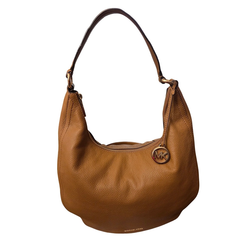Michael Kors Fulton Hobo Bag Tan Pebbled Leather Gold Hardware Shoulder Bag